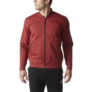 New Adidas Athletic Men Twill Bomber Jacket Red Adult Size XL Full Zip Logo Back